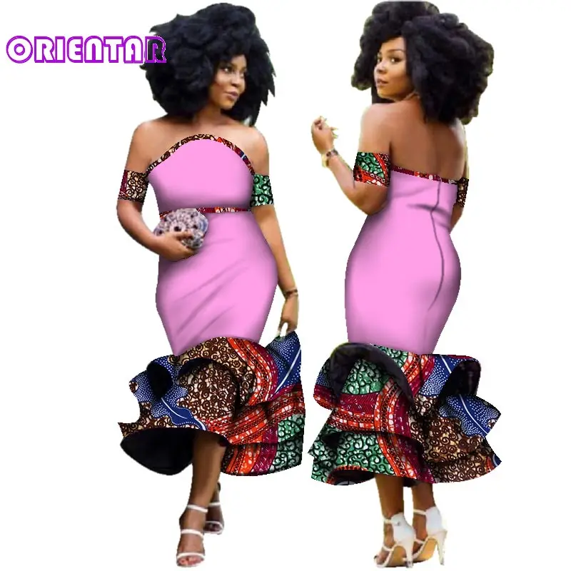 Fashion African Clothes for Women Strapless Fashion Ankara Dresses African Print Ruffle Mermaid Dress for Evening Party WY2923 african robe