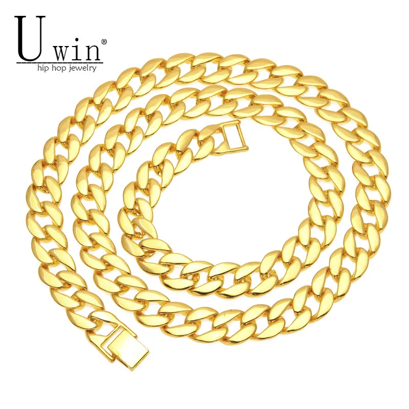 

UWIN Hip Hop Men's Necklace Gold Silver Color Iced out 30" Long Miami Cuban Link Chain Necklace Fashion Punk Jewelry