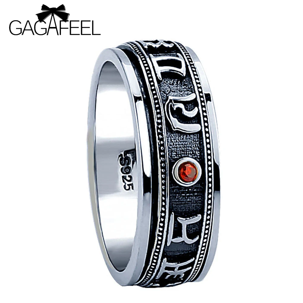 

GAGAFEEL Brand 100% Pure 925 Sterling Silver Punk Red Stone Rotatable Ring Thai Silver Men Jewelry free shipping big sizes R15
