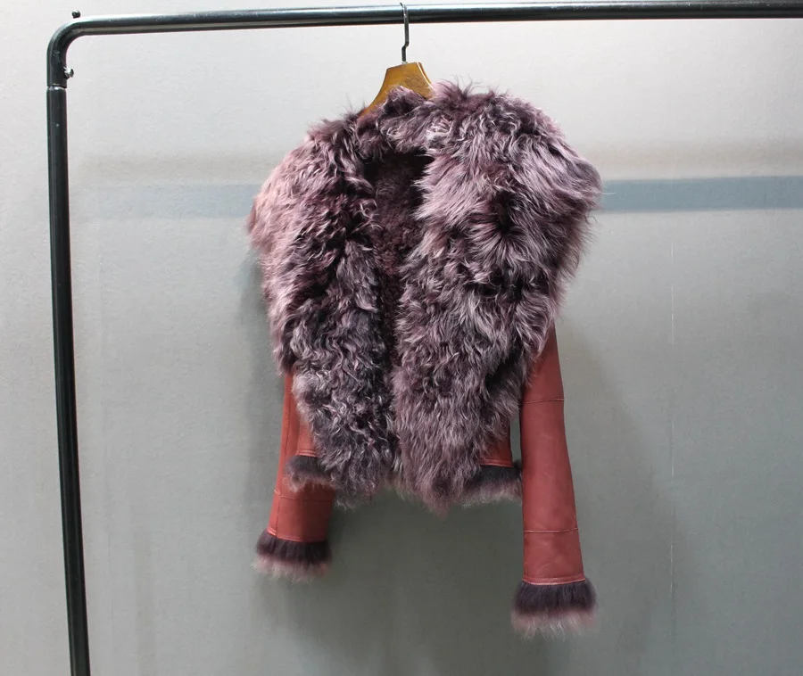 ladies genuine sheepskin leather and fur jacket big collar  (4)