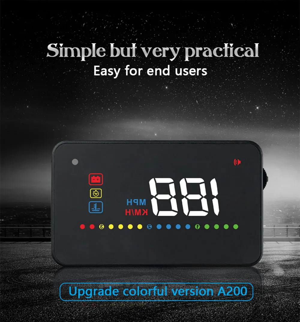 Geyiren A200 hud автомобиль универсальный head up display Спидометр obd2 температура воды проекции на лобовое стекло для автомобилей hud 2018