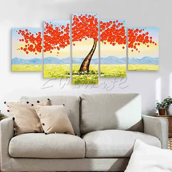 

5 Pieces Panel Wall Art Palette Knife Hand Painted Flower Oil painting On Canvas Wall Pictures Painting For Living Room blossom