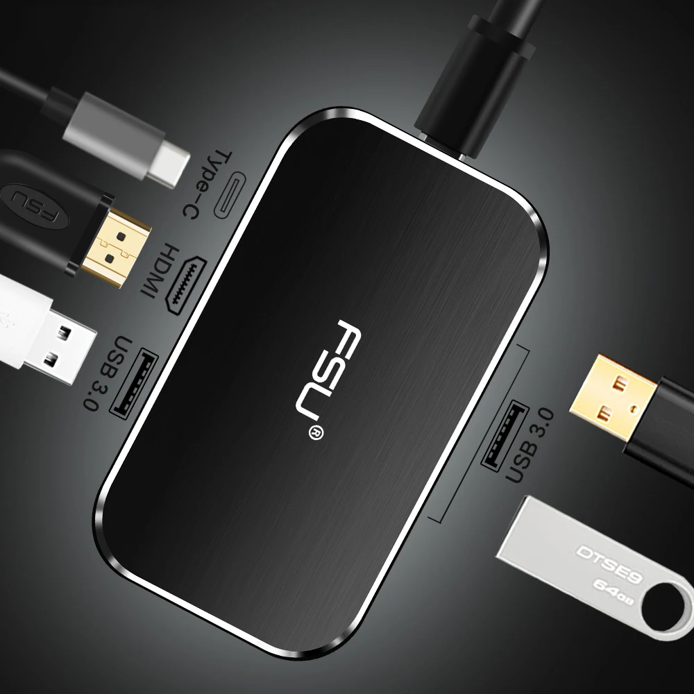 Thunderbolt3 5 в 1 USB 3 0 концентратор Тип c к hdmi Порт usb3.0 Зарядное устройство адаптер 4 k 60 hz