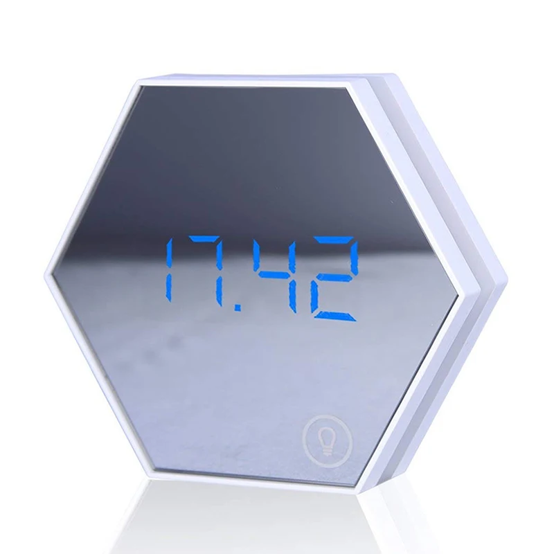 Шестигранный зеркальный будильник электронные цифровые светодиодный настенные часы со светящейся функцией повтора температуры зарядка через usb дорожные часы