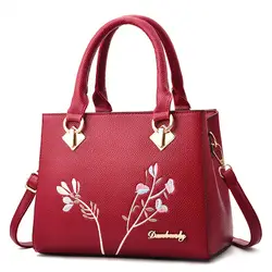 Модные женские сумки кожаные сумки-мессенджеры брендовые милые красные синие вышитые цветочные женские сумки через плечо женские сумки