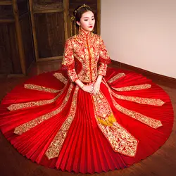 Национальные заморские китайские свадебные платья красное женское вышитое платье-чанпао высокого качества свадебное Ципао костюм