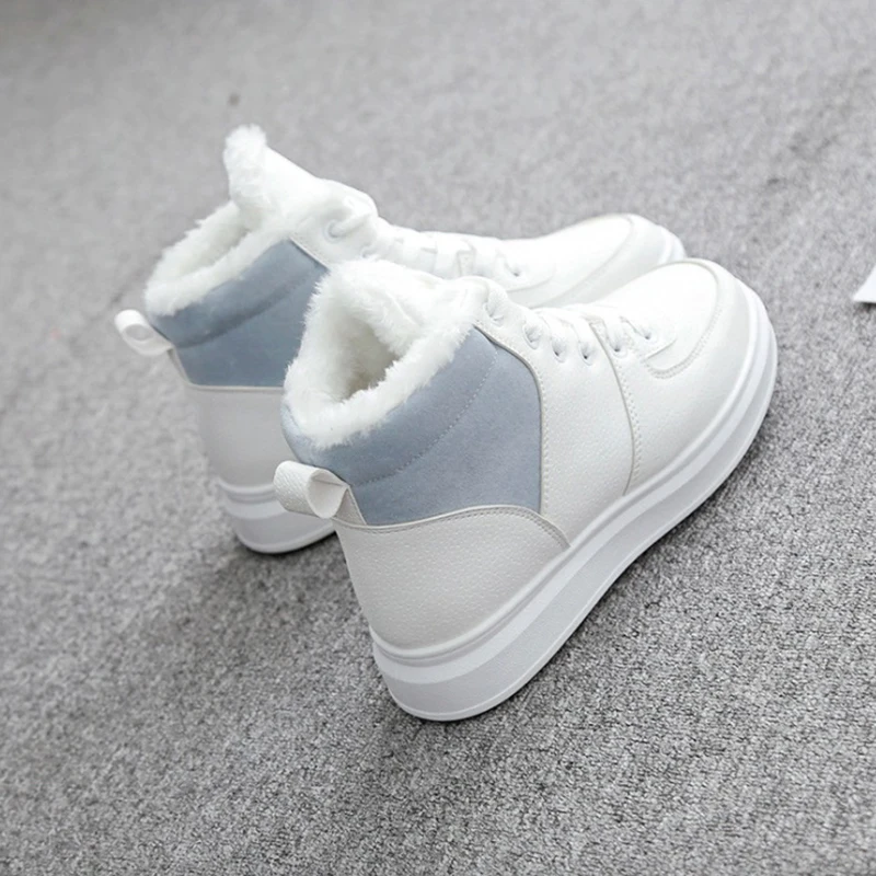 

Women Sneakers New Fashion PU Leather Women Casual Shoes Winter Lace-Up Flats Platform Warm Plush Fashion Women Shoes