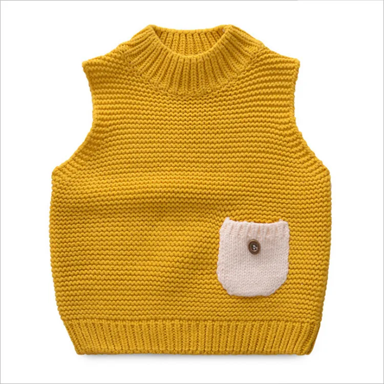 Fanfiluca Boy Winter Tops Half Turtleneck Coarse Needle Pure Cotton Waistcoat Baby Girl Sweater Pocket Sleeveless Vest Outerwear8