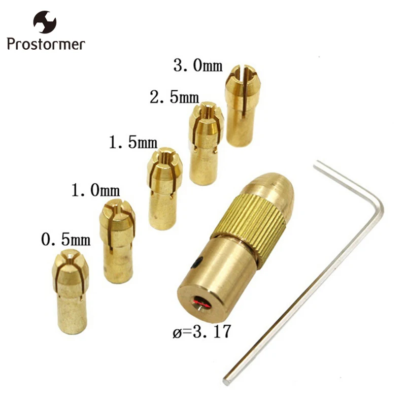 

Prostormer 7 Pcs 0.5-3mm Small Electric Brass Drill Bit Chuck Mini Twist Drill Tool Chuck Set With Wrench power Tool Accessory