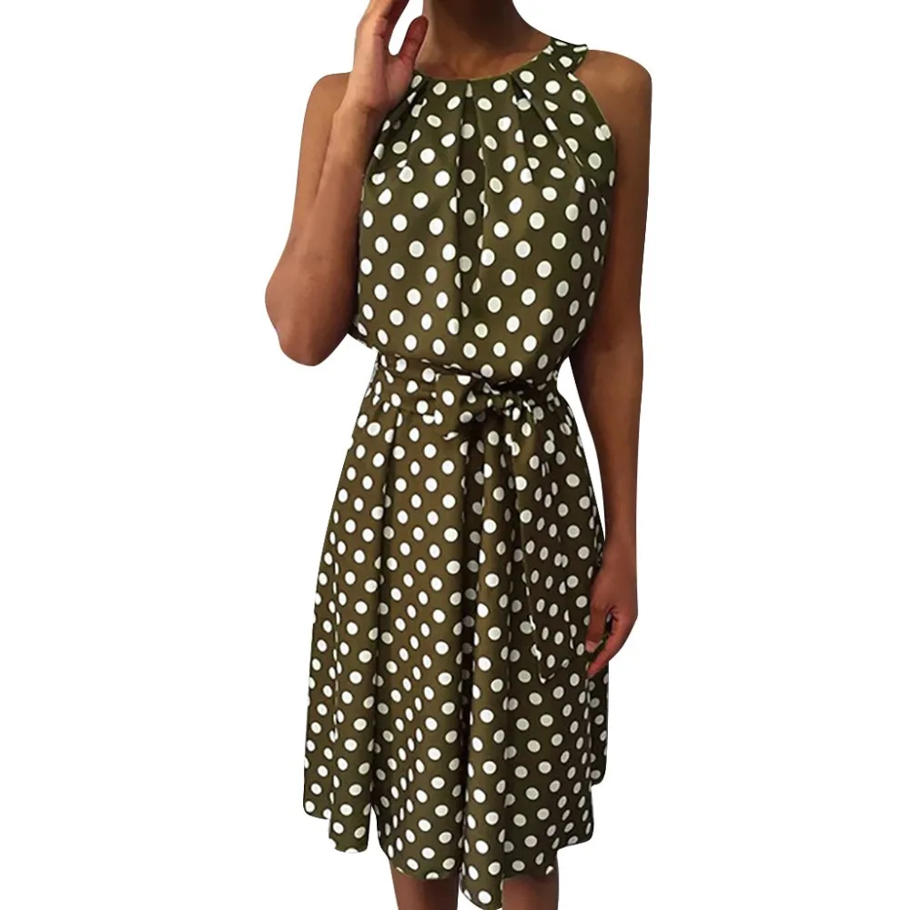 

For Women Fashion Polka Dot Sleeveless Dresses Off Shoulder Casual Loose Dress maxi sukienka ropa mujer vestidos de verano A20
