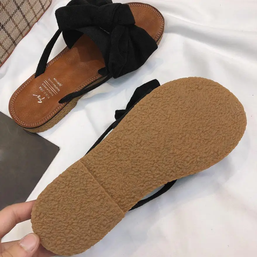 SAGACE/обувь; Вьетнамки; летние модные однотонные босоножки на плоской подошве с бантом; шлепанцы; пляжная повседневная обувь для женщин; 2018JU8