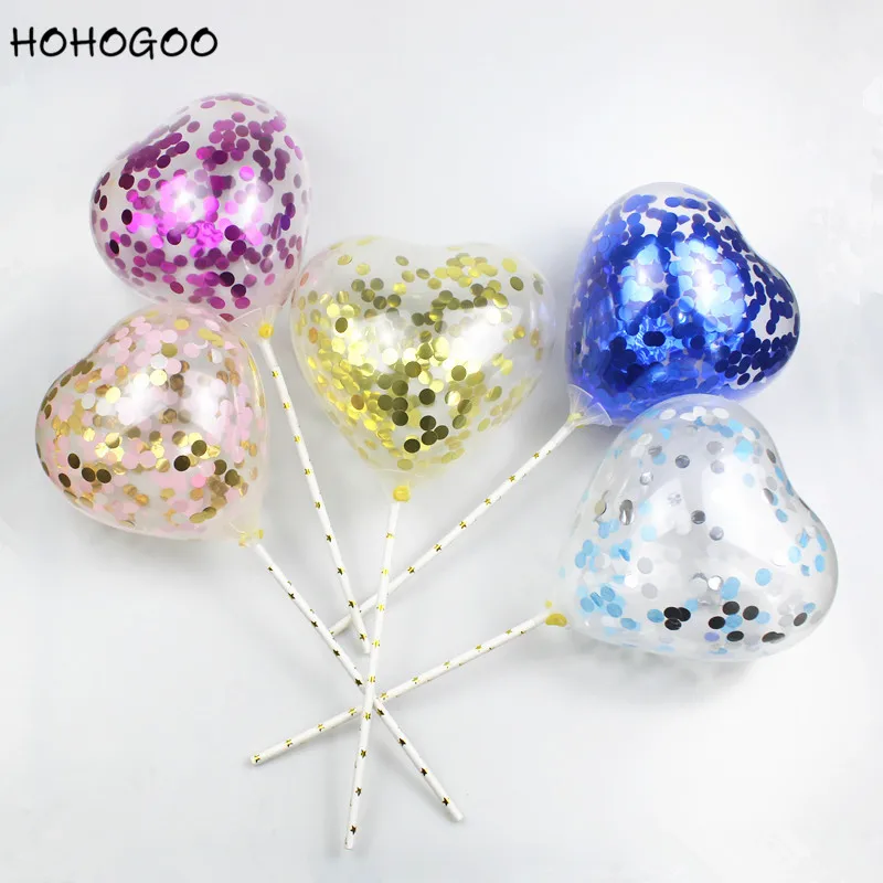 

HOHOGOO 1PC 5 Inch Love Colorful Crumpled Sequins Balloon Cake Transparent Birthday Wedding Baby Shower Cake Accessory