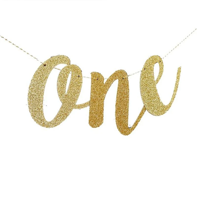 Gold Glitter ONE Banner for Prince Princess Baby boy girl 1st first Birthday Party High kids Chair Car Decor Supplies photo prop Gold Glitter ONE Banner for Prince Princess Baby boy girl 1st first Birthday Party High kids Chair Car Decor Supplies photo prop