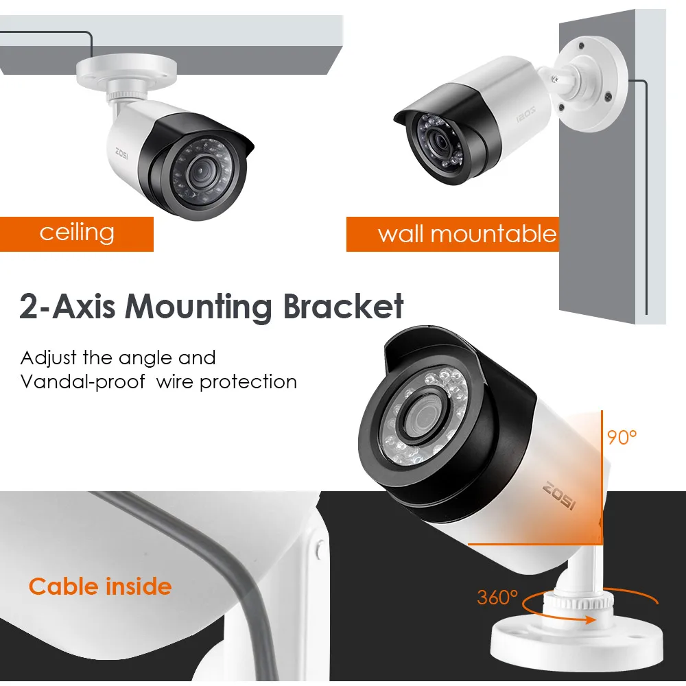 ZOSI HD TVI 8CH 1080P Комплекты систем безопасности с 8 * 2.0MP дневным ночным видением CCTV