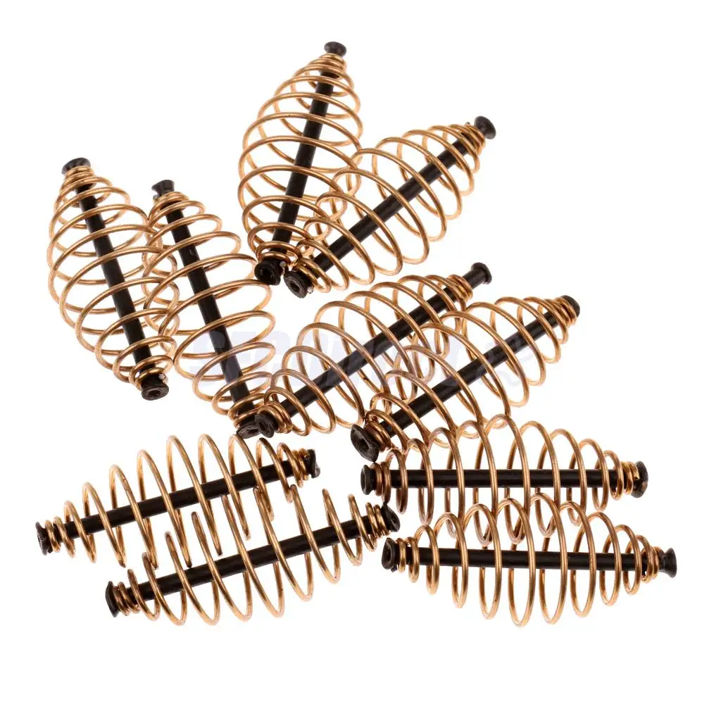 10pcs Spring/Coil Inline Fishing Feeder Coarse Carp Fishing Tackle Baits Cage S M L