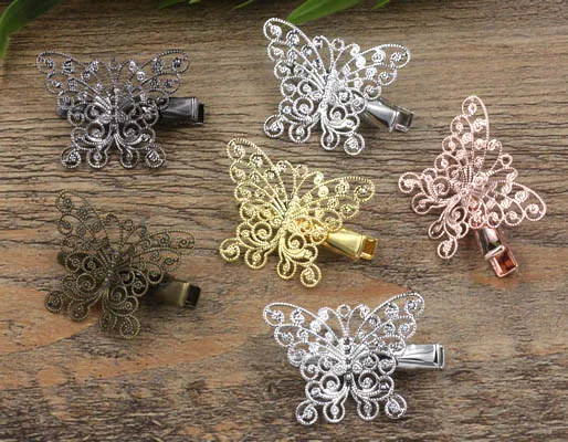 25 33mm Retro Filigree Butterfly Bobby Pins Metal Clip Crocodile
