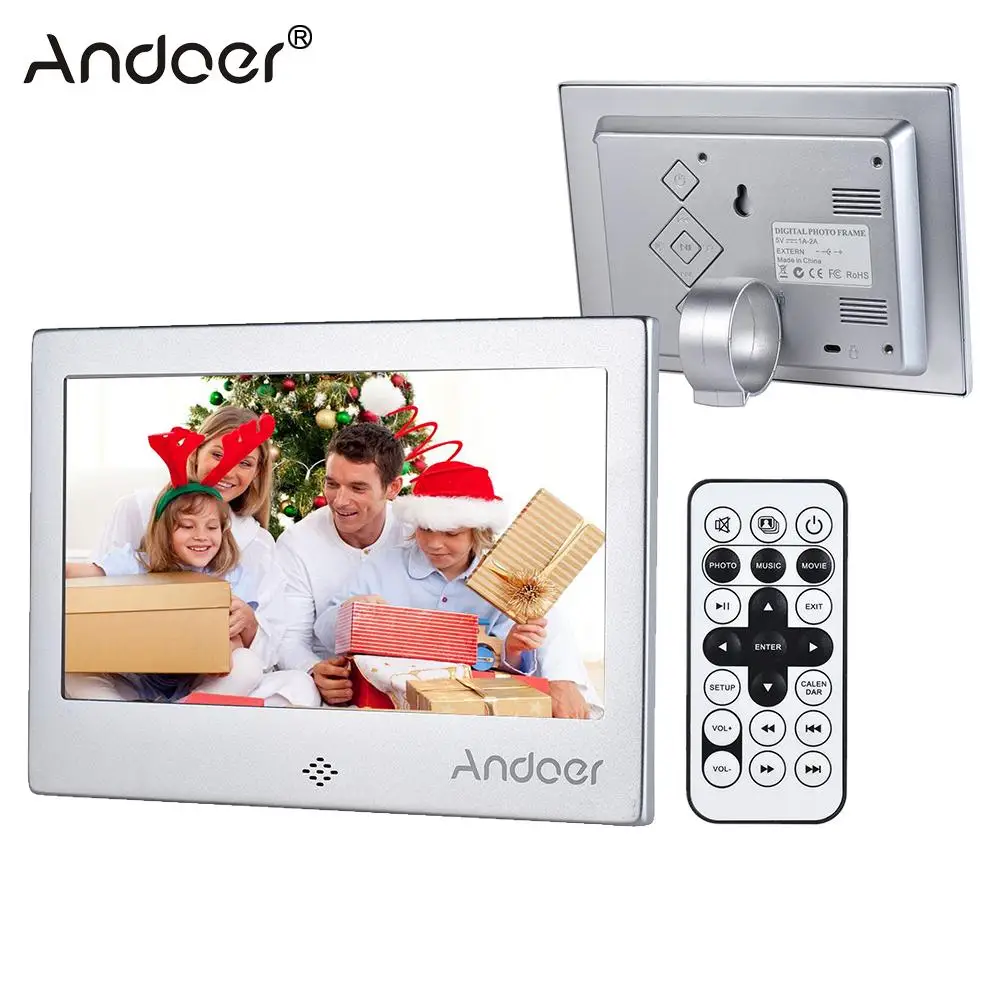 

Andoer 7" LED Digital Photo Frame 720P Video/Music/Calendar/Clock/TXT Player 1024 * 600 Resolution Metal Frame w/ Remote Control