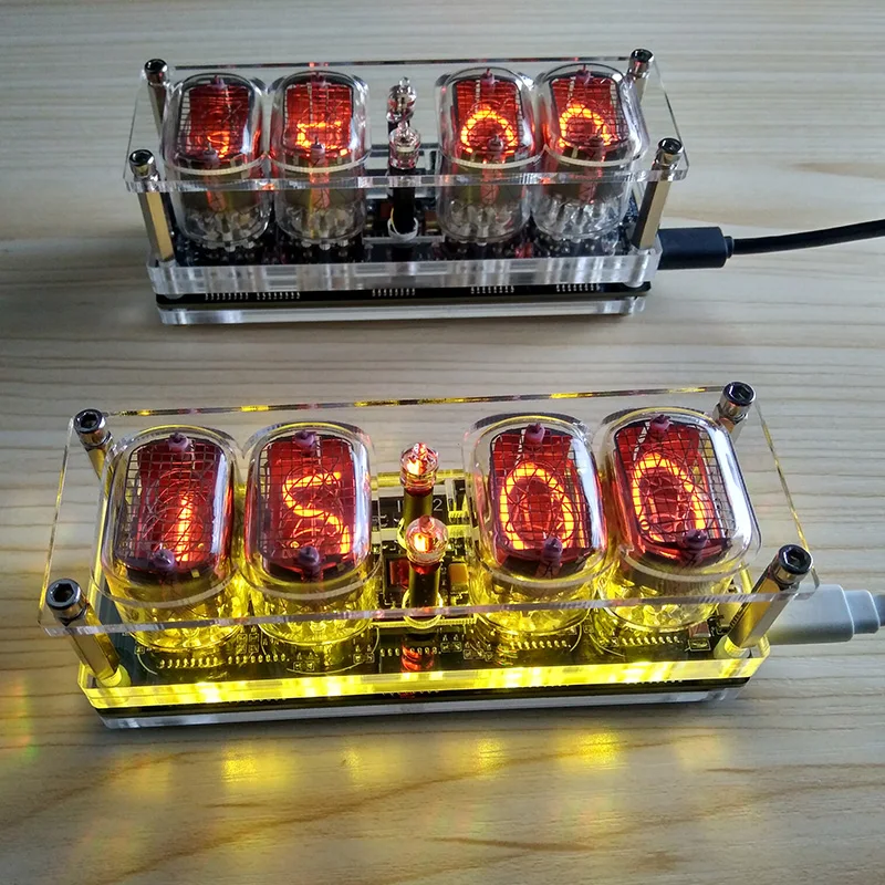 4-bit integrated glow tube clock IN-12A IN-12B clock glow tube Colorful LED DS3231 nixie clock LED Backlight NEW