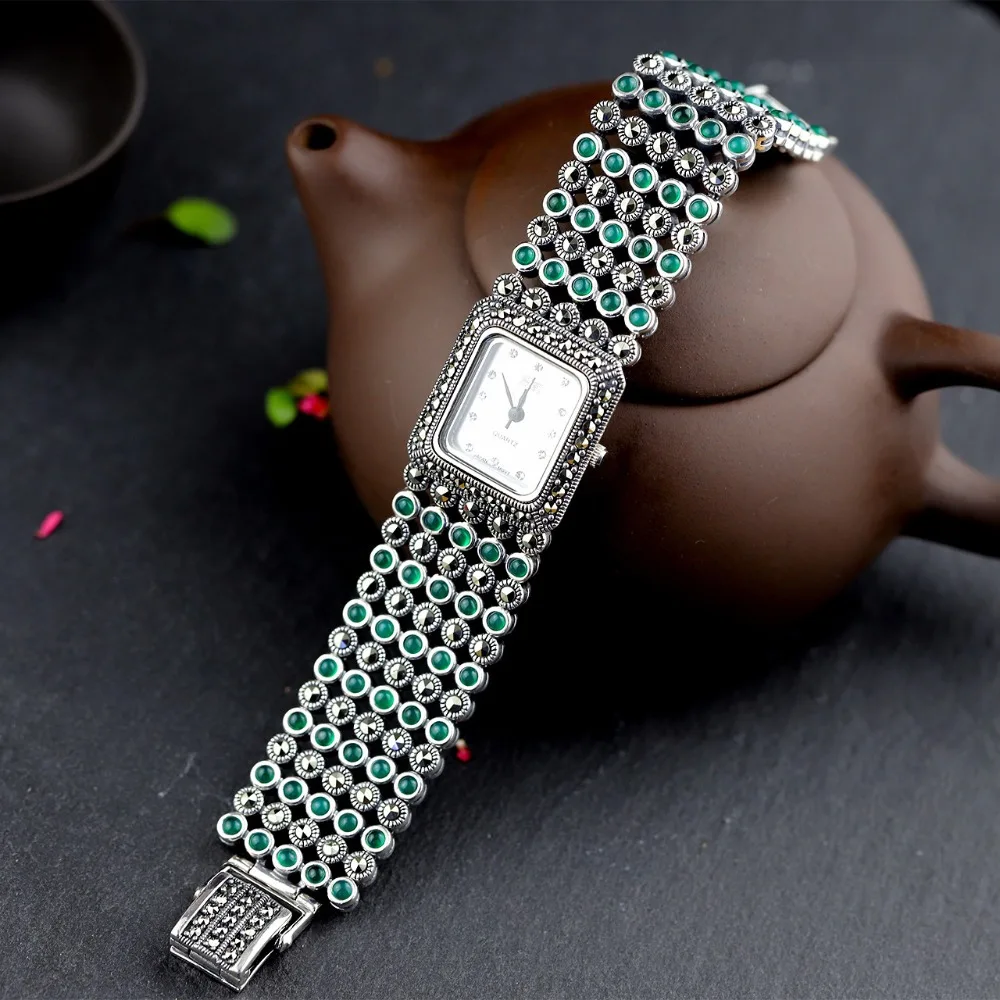 Venda quente feminino clássico thai prata pulseira
