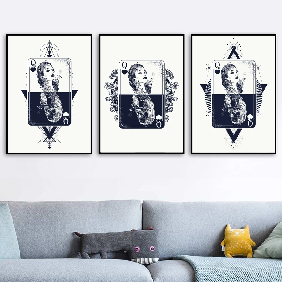 

Gothic Tarot Cards Girl Queen Skeleton Wall Art Canvas Painting Nordic Posters And Prints Wall Pictures For Living Room Decor