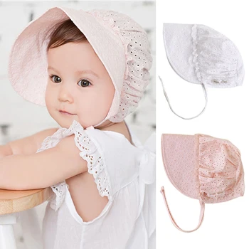 

Spring Summer Baby Sun Hat Solid Color Hollow Out Cap For Girls Ace Flower Soft Cotton Wide Hat Toddler Kids Bonnet cap