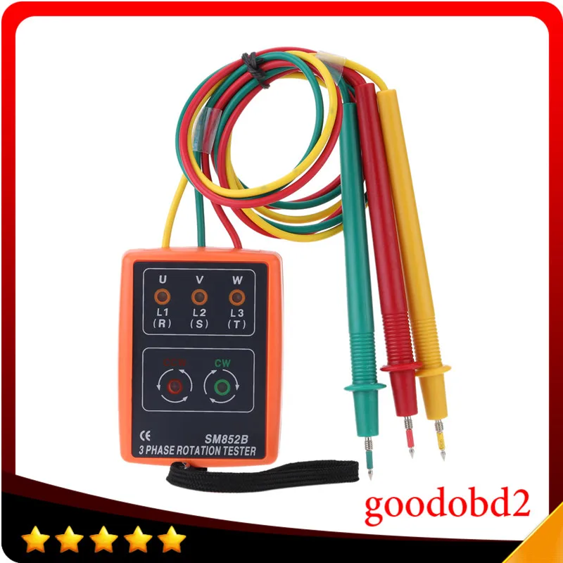 

SM852B 3 Phase Sequence Rotation Indicator Tester Phase Indicator Detector Checker Meter Diagnostic tool with LED + Buzzer
