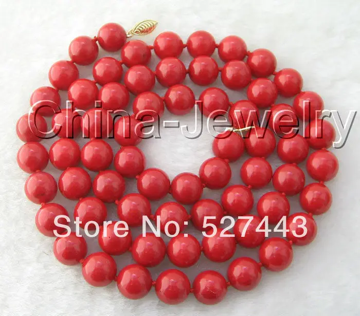 

Wholesale Gorgeous AAAA 34" 8mm natural perfect round red coral necklace-14KGP gold clasp