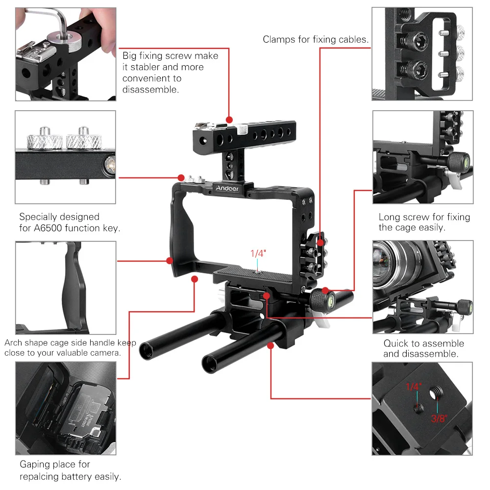 Andoer профессиональная видеокамера клетка комплект снаряжения пленка делая систему w/15 мм стержень непрерывного изменения фокусировки камеры Матовая коробка для камеры sony ILDC