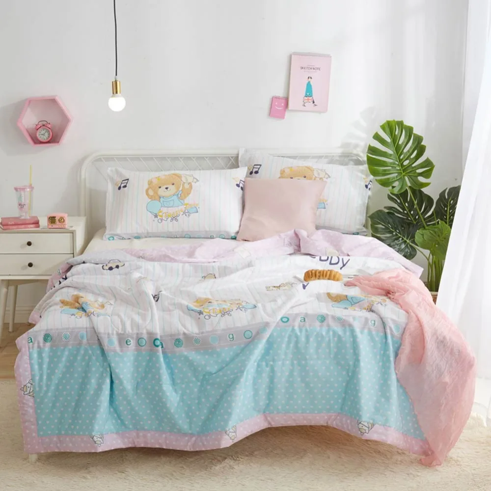 

2019 Teddy Bear Dots Green Quilting Quilt Soft Stitching Soft Cotton Fabric Polyester Filler Twin Full Queen Summer Comforter