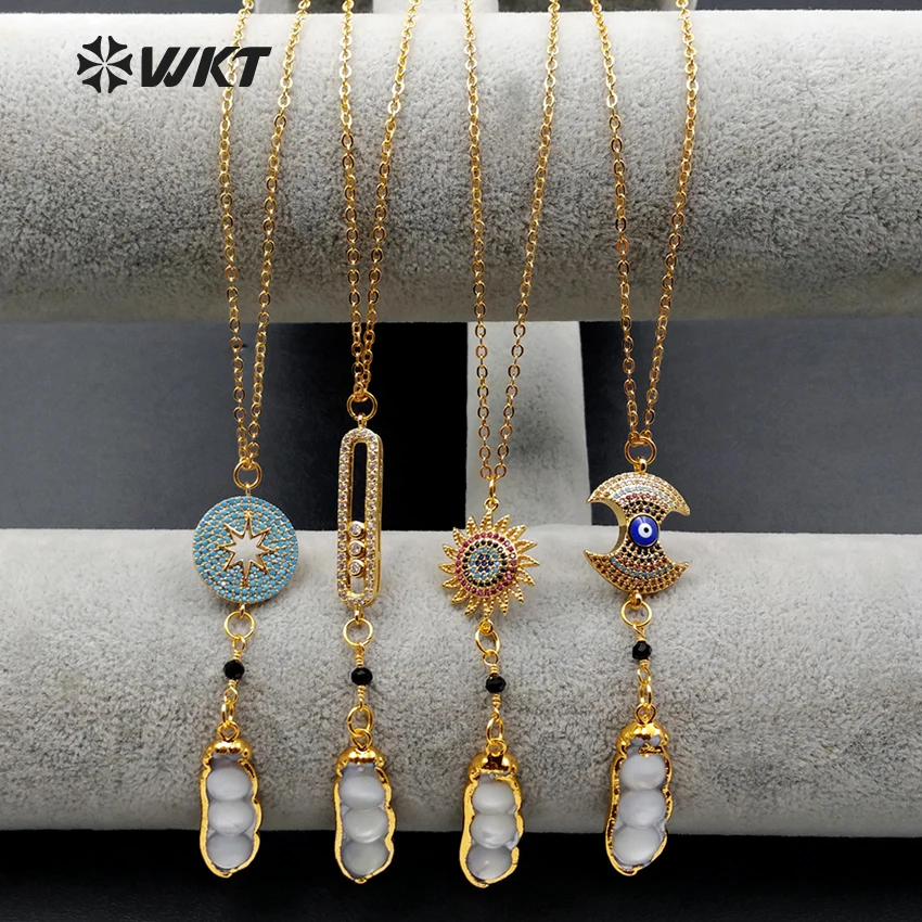 

WT-MN929 Wholesale Natural Shell Necklace High Quality Various Shapes Cubic Zirconia With Shell Necklace Jewelry