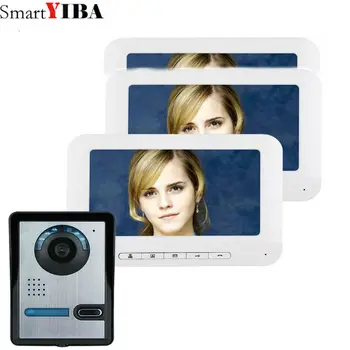 

SmartYIBA 7 inch Video Door Phone Visual Video Intercom Speakerphone Intercom System +3 Monitor +1 Waterproof Outdoor IR Camera