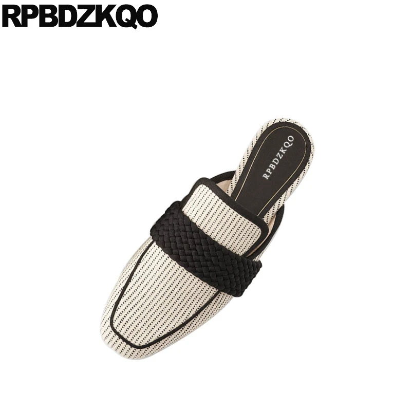 

flats large size mules 2018 slip on ladies white chinese women plus square toe slippers striped designer shoes china casual