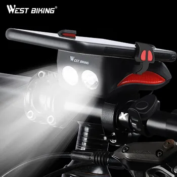 

WEST BIKING Bike Light USB Rechargeable Flashlight Phone Holder Bicycle Lamp 2000/4000mAh Power Bank Cycling Horn Led Light