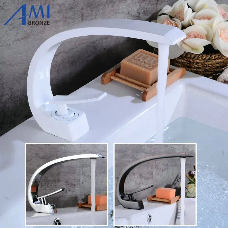 

Newly Basin Faucet Brass Spout Bathroom Faucets Hot Cold Mixer Tap Waterfall Faucets Black Crane