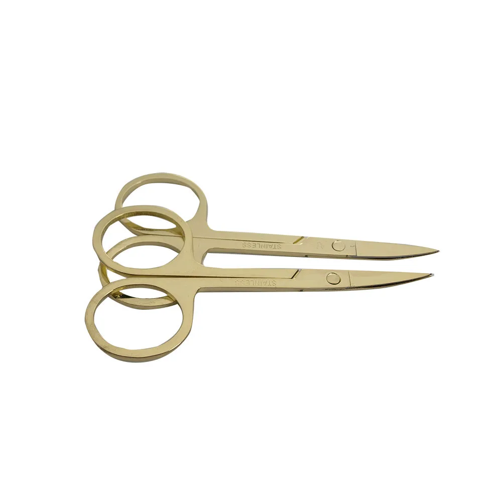 

2pcs Professional light gold Nail Scissor Manicure For Nails Eyebrow Nose Eyelash Cuticle Scissors Curved Makeup Tools