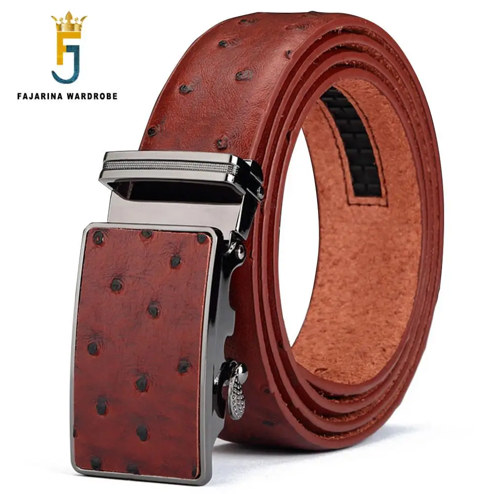 FAJARINA Name Mens Strap Unique Ostrich Pattern Casual Genuine Leather Belt Automatic Cowhide Belts for Men 3.5cm Width N17FJ436
