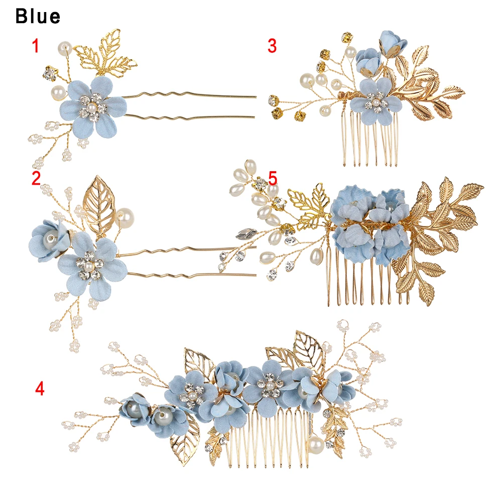 Fashion Blue Red Flower Hair Combs Headdress Prom Bridal Wedding