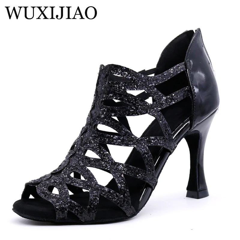 WUXIJIAO/Обувь для латинских танцев; женские туфли для вальса, сальсы, бальных танцев; zapatos de baile latino mujer; Цвет черный, красный; женская обувь