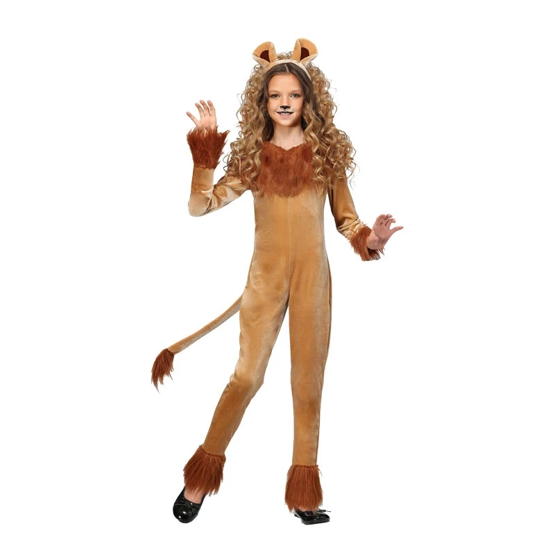 Новое поступление девочек коричневый лев одежда для косплея Хэллоуин удобные детские костюмы животных