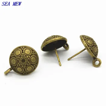 

SEA MEW 12MM Antique Bronze Round Shape Earring Posts With a Loop Vintage Style Earring Base Settings For Jewelry Making