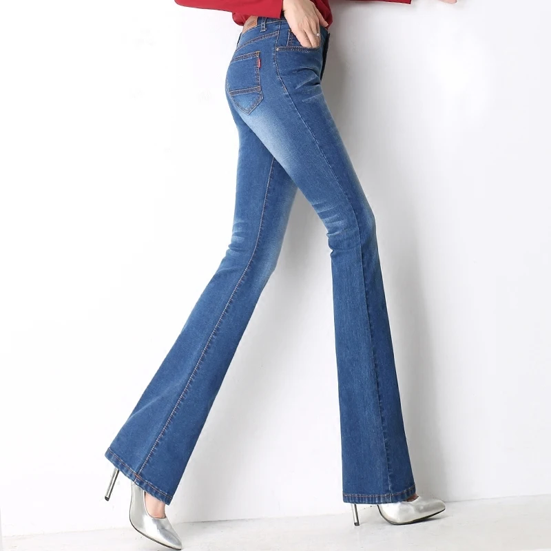 

New 2017 Women High Waist Denim Jeans Slim Casual Vintage Flare Jeans High Quality Denim Pants Plus Size AZ260