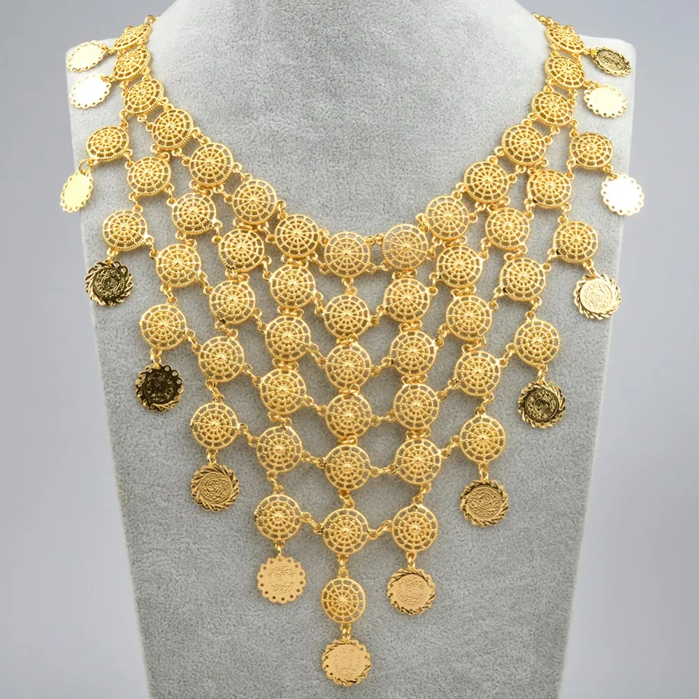 Anniyo 46 см арабские винтажные монеты золотого цвета большие ожерелья для женщин, ювелирные изделия Среднего Востока арабские свадебные подарки#076106