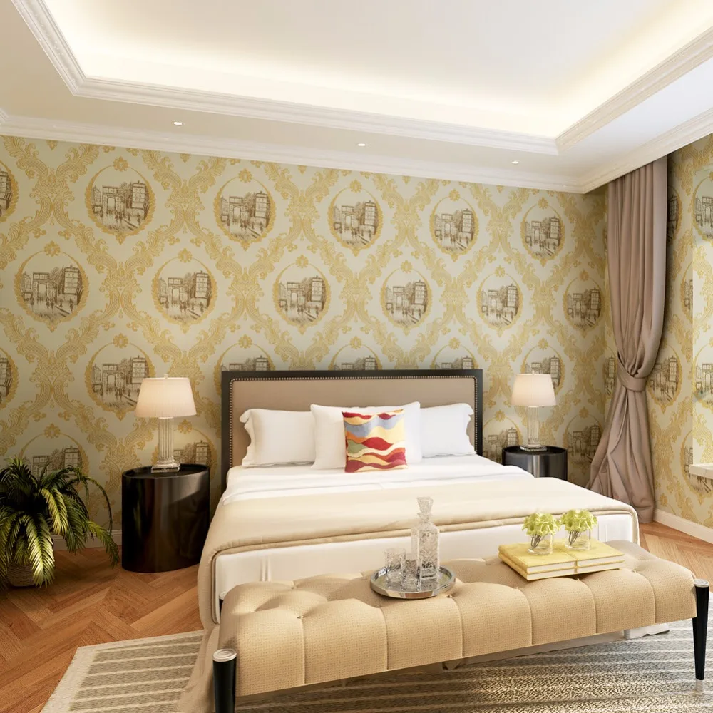 Goud behang promotie winkel voor promoties goud behang op ... Slaapkamer set goud