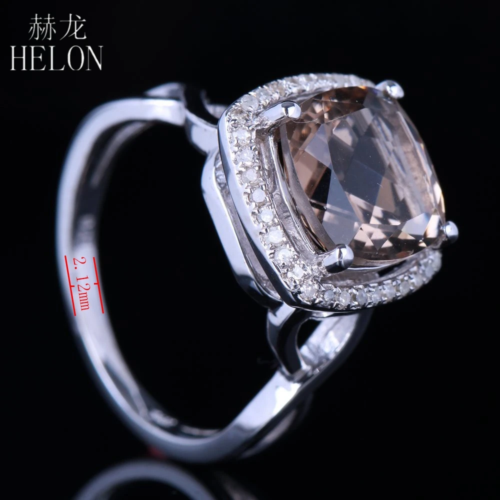 HELON 925 пробы серебро безупречная огранка 3.26ct натуральный Смоки кварцевые с бриллиантами обручение вечерние ювелирные украшения для женщин