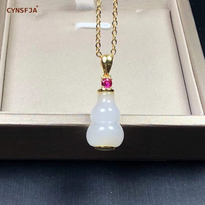 

Xinjiang Charms Necklaces Pendants Gourd Jade Pendant Certified Natural Chinese Hetian White Jade High Quality Birthday Gifts