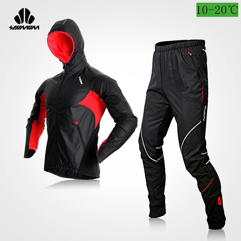 

SOOMOM Windproof Jacket Pants Sets Cycling Men's Fleece Mountain Jacket with Hood Outdoor Multi Sports Suits Autumn Winter