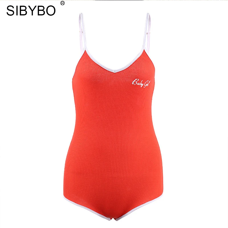 Женский комбинезон без рукавов Sibybo красный трикотажный на лето осень 2018|bodycon