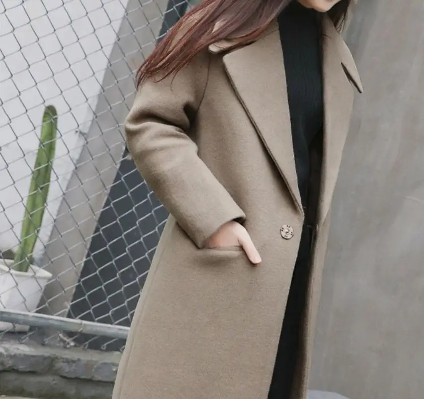 Женское длинное шерстяное пальто осень зима новые Топы утолщенная Свободная верхняя одежда женское корейское шерстяное пальто выше колена тонкое ветронепроницаемое