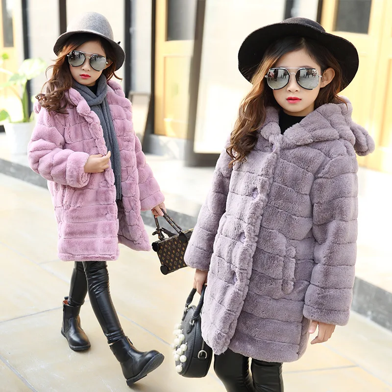 

2018 New Winter Girls Clothing Faux Fur Fleece Coat Warm Jacket Xmas Snowsuit Outerwear Parka Children Clothes 5 7 9 11 13 Years