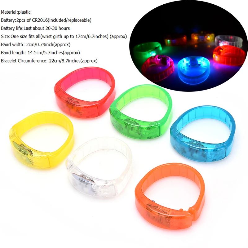

1 Pcs Candy Color Voice Control Led Flashing Bracelet Light Up Bangle Wristband Club Activity Party Bar Cheer 8 Colors